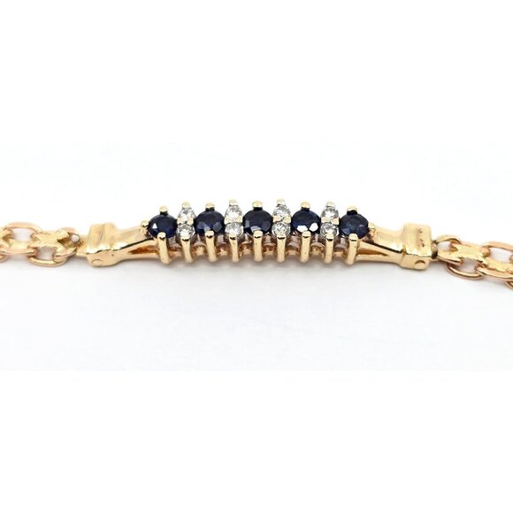 Unique 14K Yellow Gold Diamond & Blue Spinel Tennis Link Bracelet - 7.75" Length - Picture 8 of 12